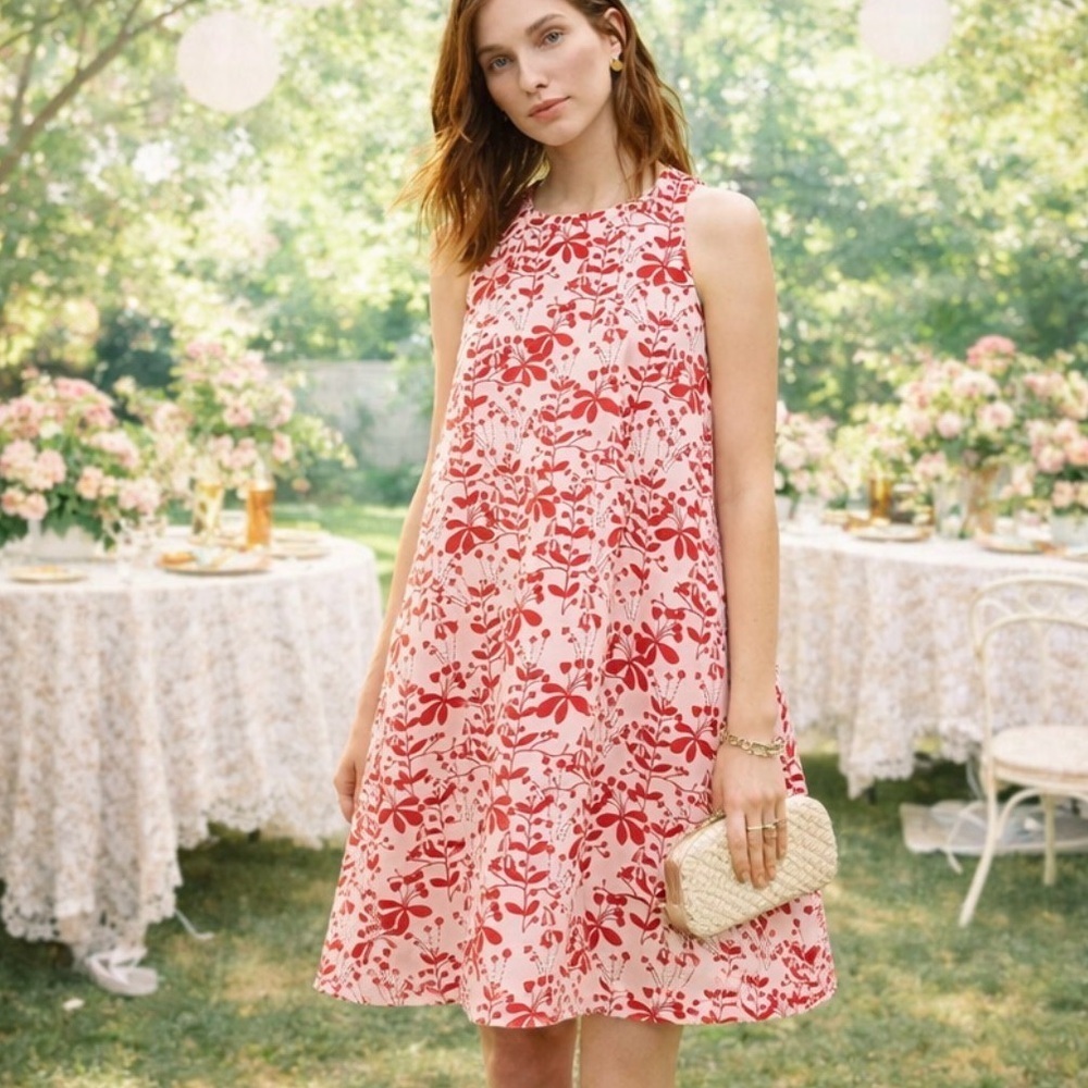 Anthropologie Cynthia Rowley Chestnut Hill Red Pink Floral Swing Dress NWT SZ 8